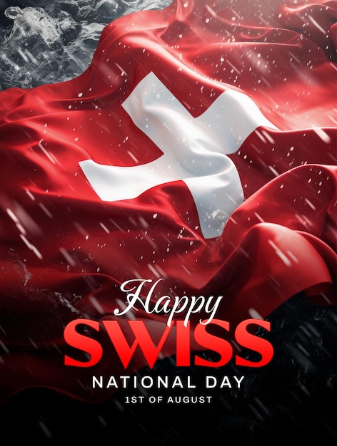 PSD swiss national day poster template with swiss flag background