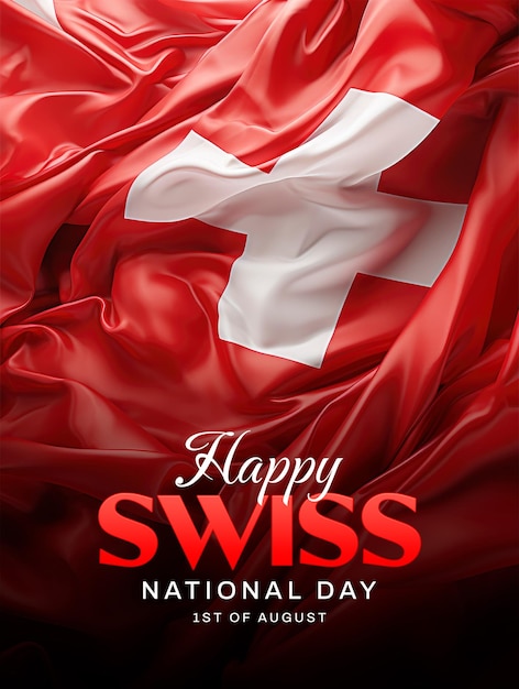 PSD swiss national day poster template with swiss flag background