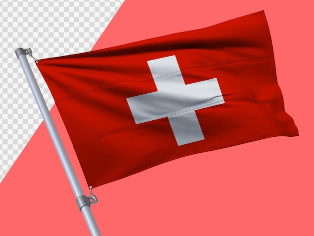 PSD switzerland flag in realistic 3d render transparent background high quality swiss flag