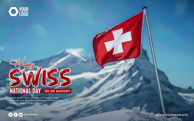 PSD switzerland independence day swiss nasional day with a background of swiss mountains