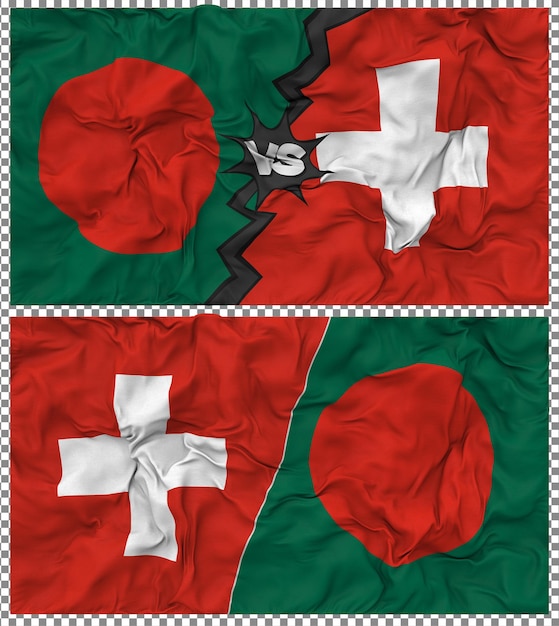 Switzerland vs Bangladesh Half Combined Flag Cloth Bump Texture 3D Rendering