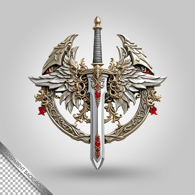 a sword with a red crest and a gold dragon on it