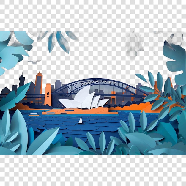 PSD sydney in paper cut styleon transparent background