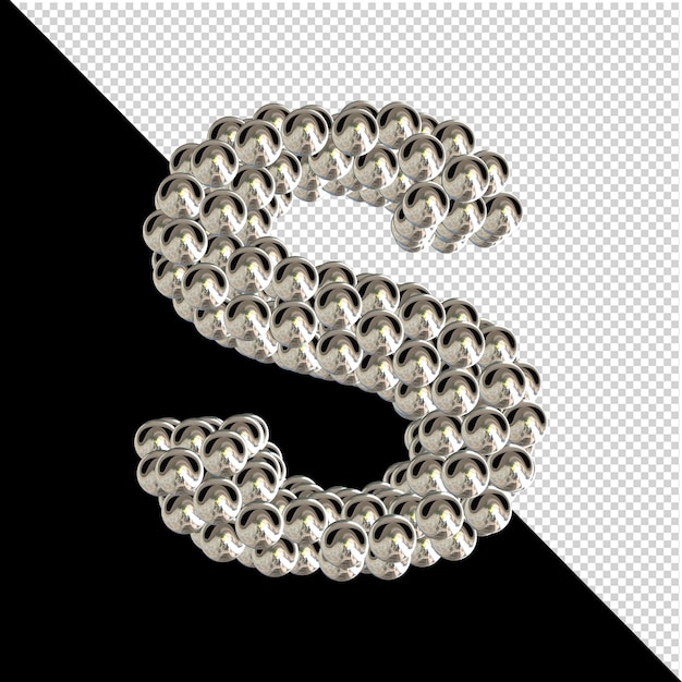 Symbol from the collection of 3d letters made of silver spheres on a transparent background. 3d letter S