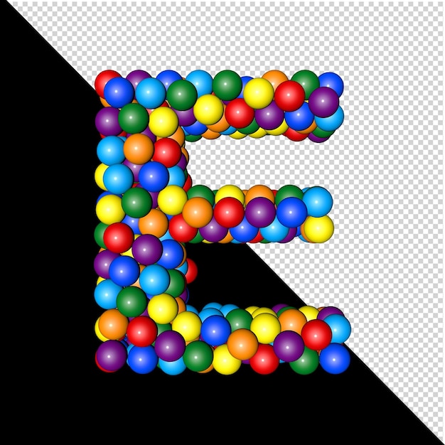 Symbol from the collection of letters made of balls of rainbow colors on a transparent background. 3d capital letter E