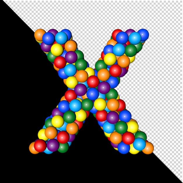 Symbol from the collection of letters made of balls of rainbow colors on a transparent background. 3d capital letter X