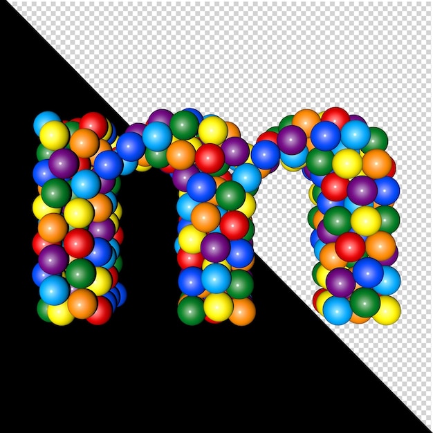 PSD symbol from the collection of letters made of balls of rainbow colors on a transparent background. 3d letter m