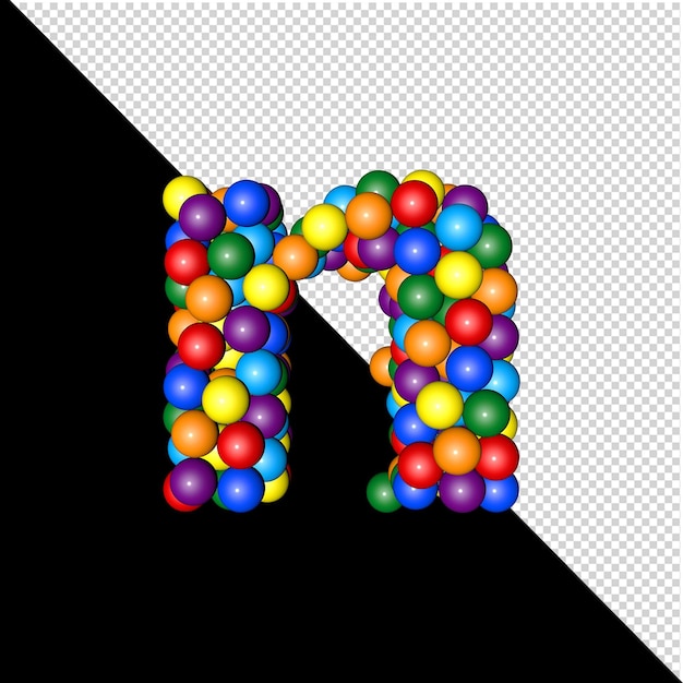 Symbol from the collection of letters made of balls of rainbow colors on a transparent background. 3d letter n