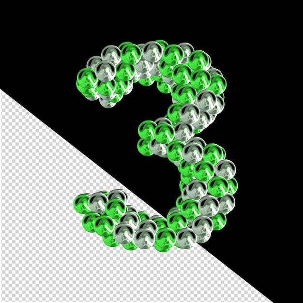 Symbol of green and silver spheres number 3