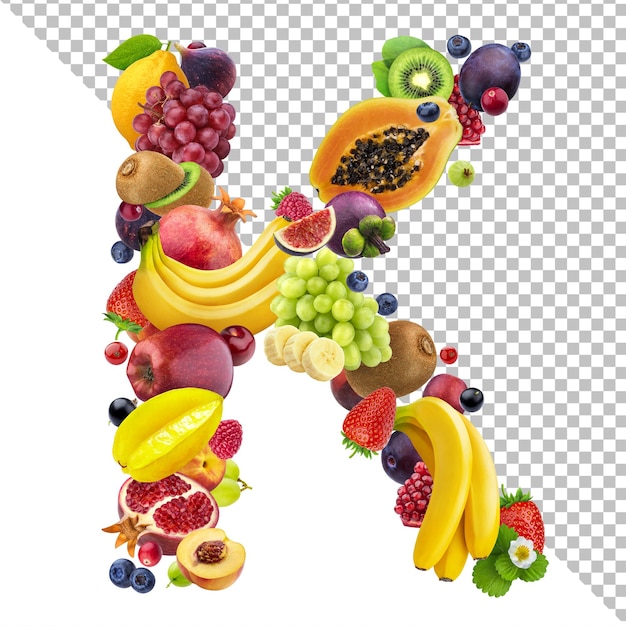 Symbol K made of exotic berries and fruits