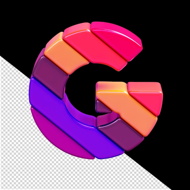 Symbol made of colored diagonal blocks letter g