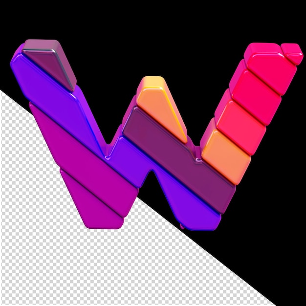 Symbol made of colored diagonal blocks letter w