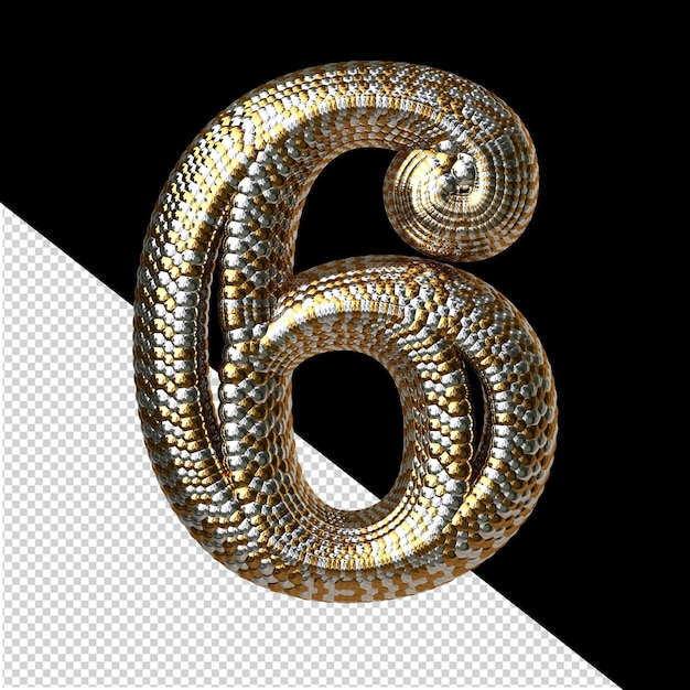 Symbol made of gold and silver like the scales of a snake number 6