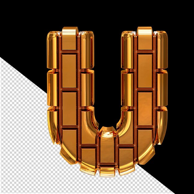 Symbol made of gold vertical bricks letter u