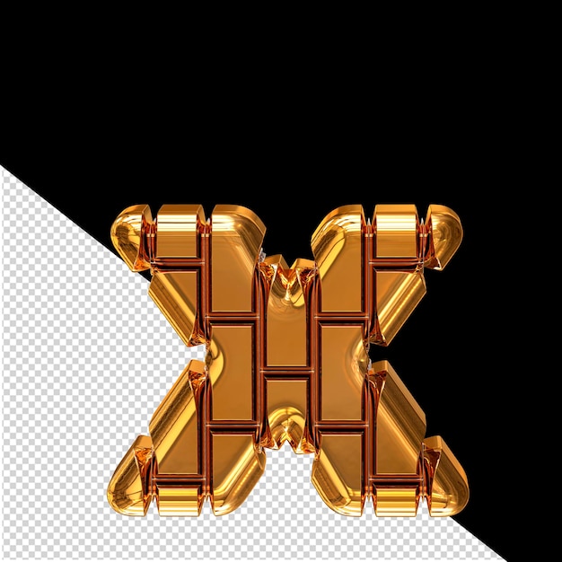 Symbol made of gold vertical bricks letter x