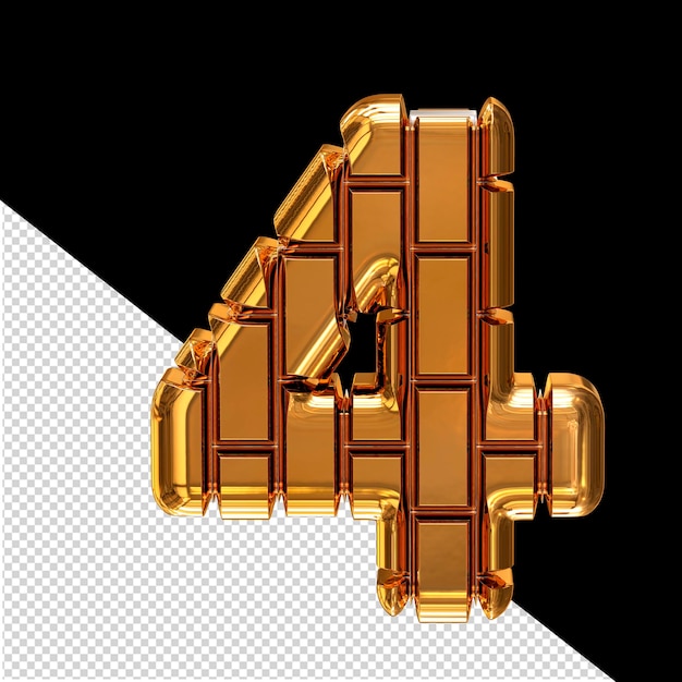 Symbol made of gold vertical bricks number 4