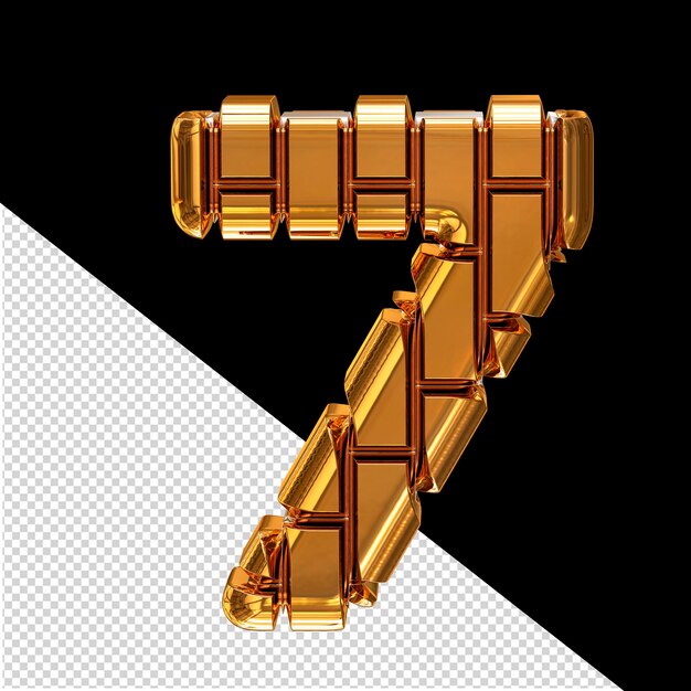 Symbol made of gold vertical bricks number 7