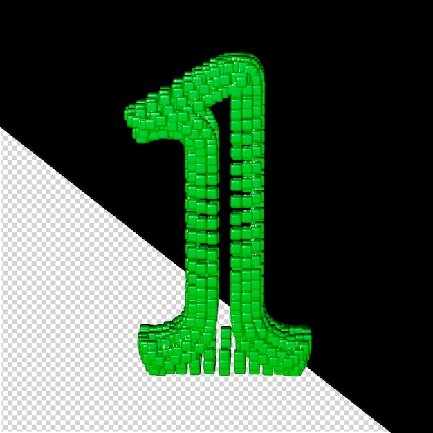 Symbol made of green 3d cubes number 1