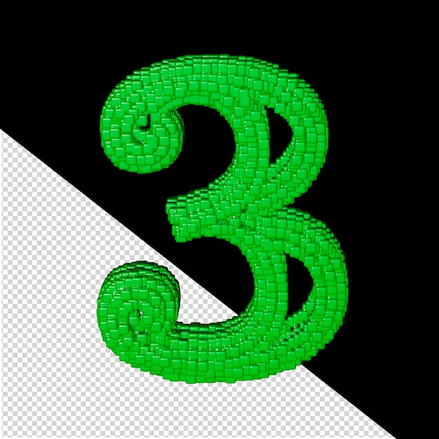 Symbol made of green 3d cubes number 3