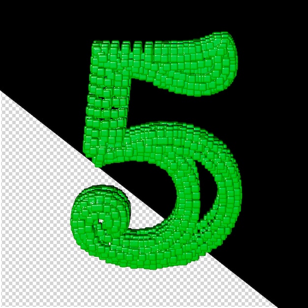 Symbol made of green 3d cubes number 5