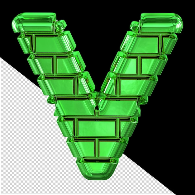 Symbol made of green bricks letter v