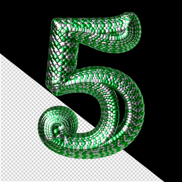 Symbol made of green and silver like the scales of a snake number 5