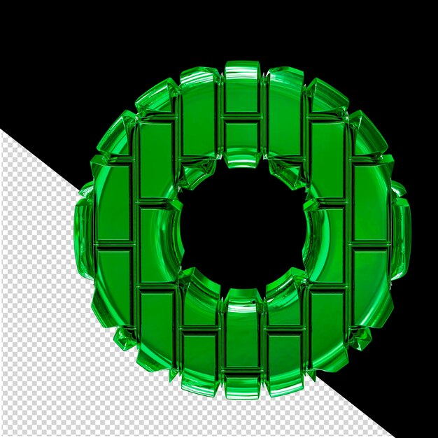 Symbol made of green vertical bricks letter o