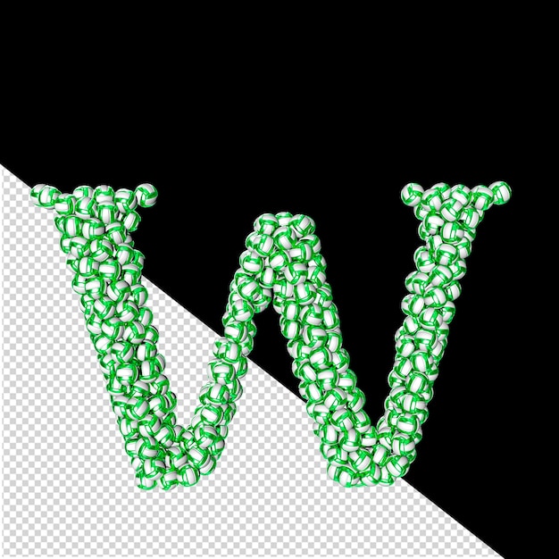 Symbol made of green volleyballs letter w