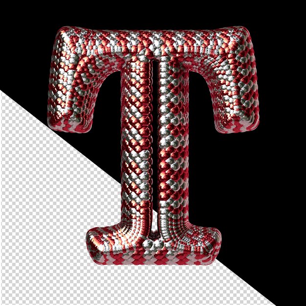 PSD symbol made of red and silver like the scales of a snake letter t