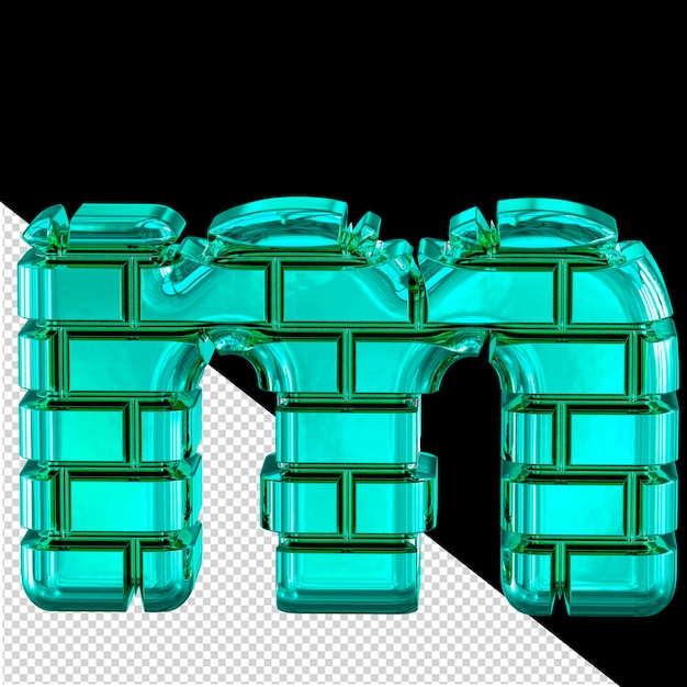 Symbol made of turquoise bricks letter m