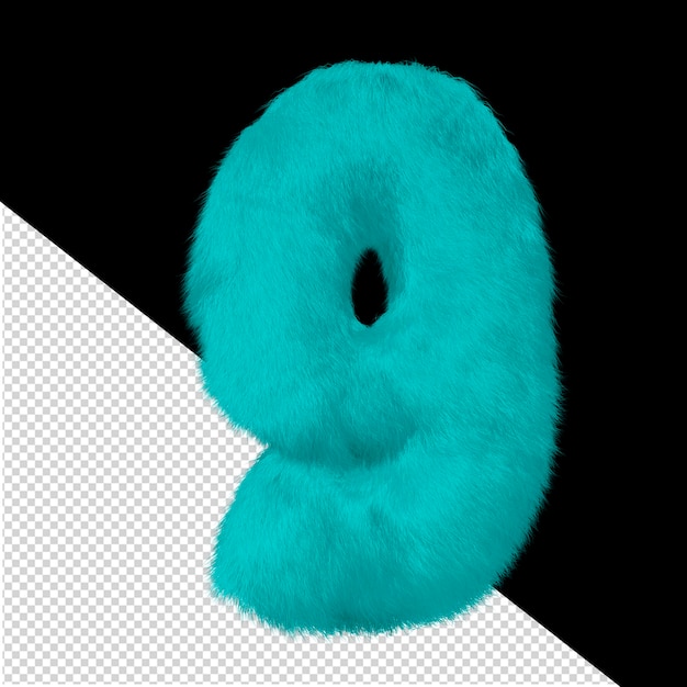 Symbol made of turquoise fur number 9