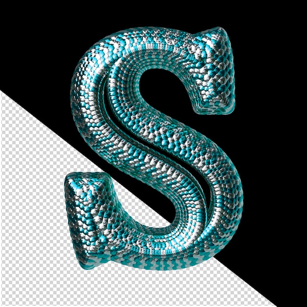 Symbol made of turquoise and silver like the scales of a snake letter s