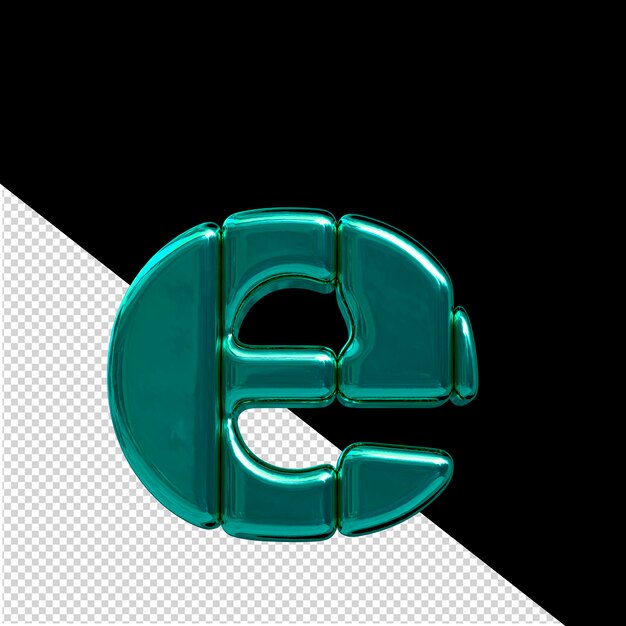 Symbol made of turquoise vertical blocks letter e