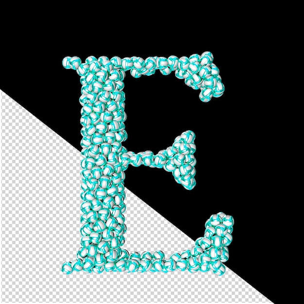 PSD symbol made of turquoise volleyballs letter e