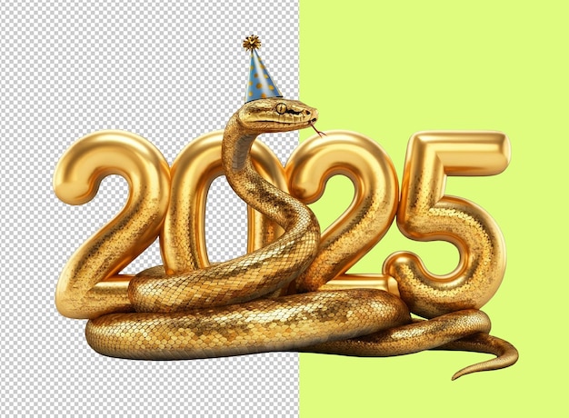 symbol of year 2025 golden snake on a transparent background