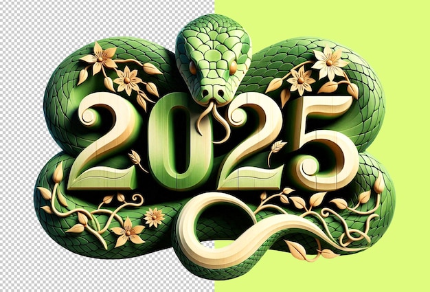 symbol of year 2025 wooden green snake on a transparent background