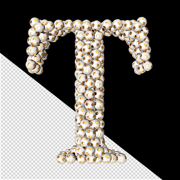 Symbols made from gold soccer balls letter t