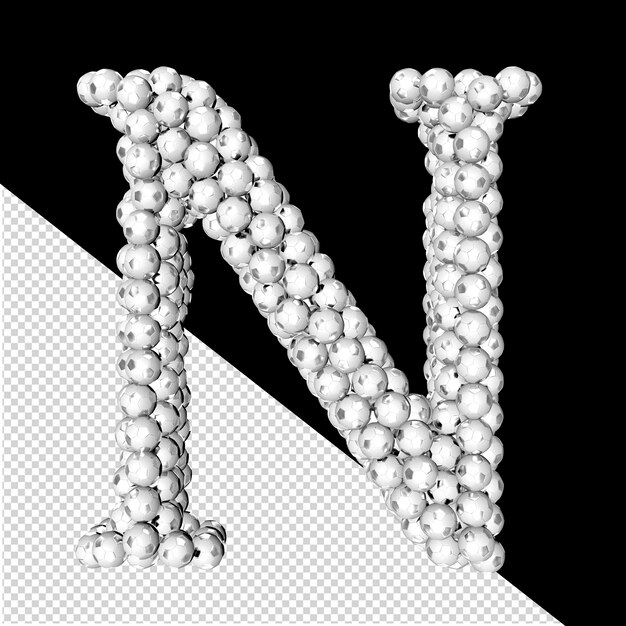 Symbols made from silver soccer balls letter n