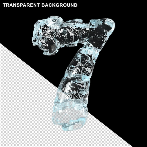 Symbols made of ice on a transparent background. 3d numder 7