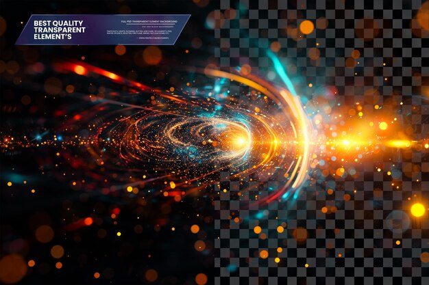 PSD synthetic soliloquy with luminous lens flares and abstract design on transparent background