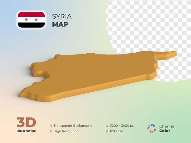 Syria country map 3d render with transparent background and can change color