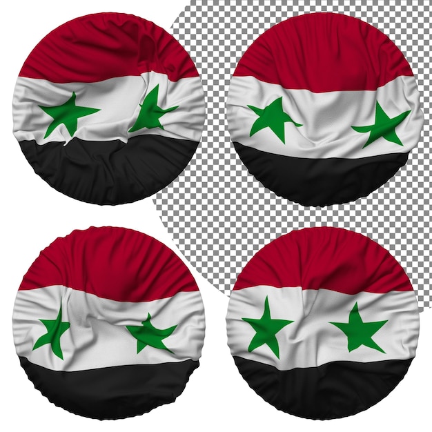 Syria Flag Round Shape Isolated Different Waving Style Bump Texture 3D Rendering