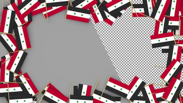 Syria Paper Flag scattered around the frame 3D Rendering