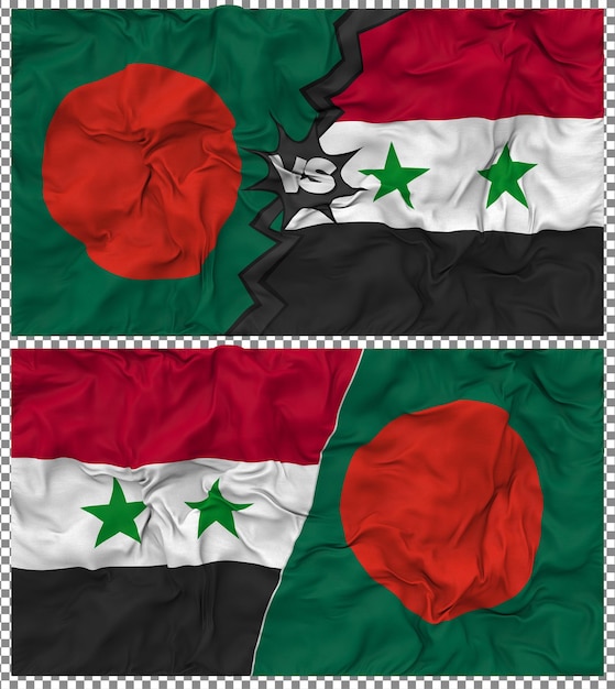 PSD syria vs bangladesh half combined flag cloth bump texture 3d rendering