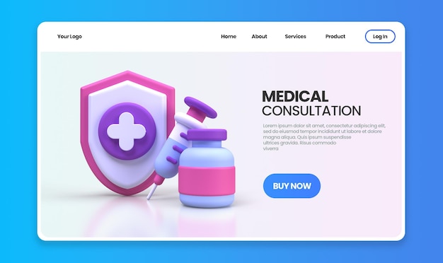 Syringe for vaccine concept illustration Landing page template for background