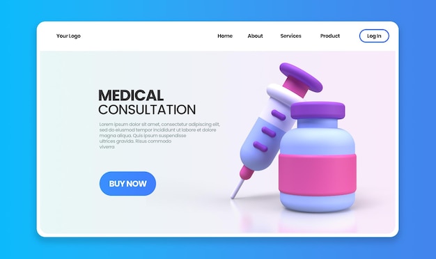 Syringe for vaccine concept illustration Landing page template for background