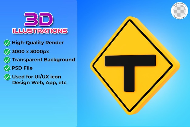 T Junction Sign 3d illustration