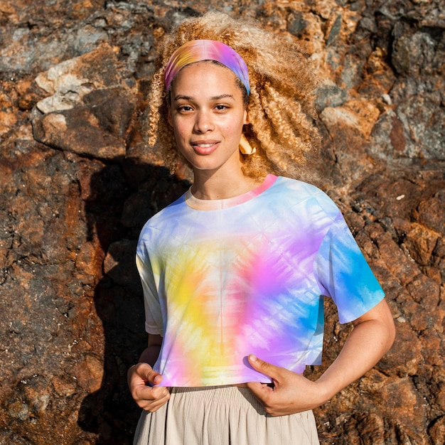 T shirt  in colorful tie dye print women apparel