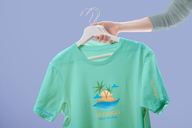 T-shirt mock-up held by human hand