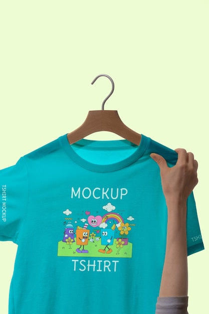 T-shirt mock-up held by human hand